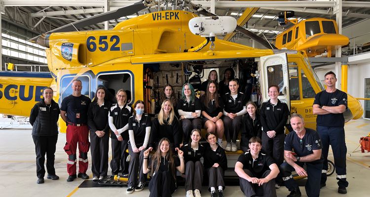 Students from Manea Senior College’s Health and Medical Specialist Program with the RAC Rescue crew