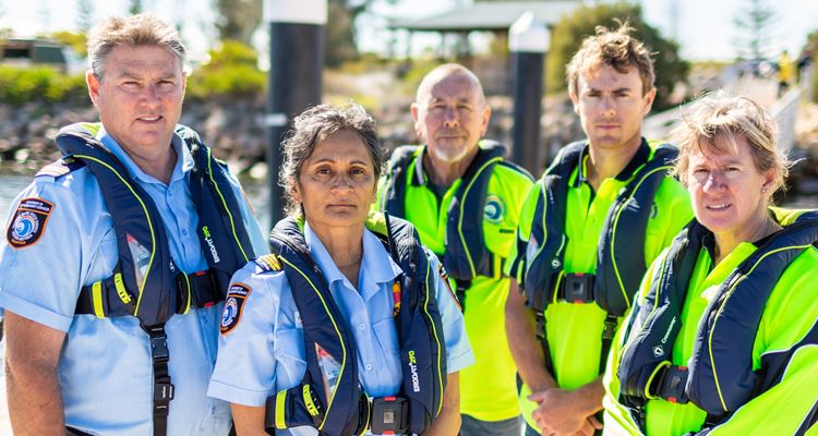 Team Achievement Award winners Marine Rescue Jurien Bay Mike Cockburn, Chrissy Heu, Wayne Harston, Ashley Sutcliffe, Kym Vukusich